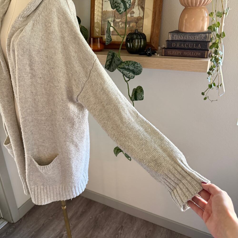 Gray Open Front Hooded Cardigan Sweater Pockets Wool Blend Womens Size Large - Picture 5 of 8